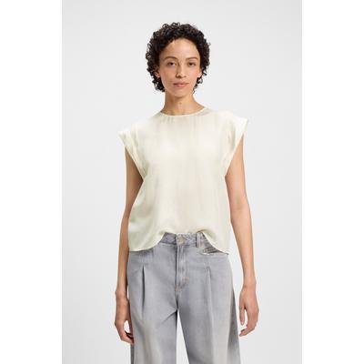 Shirtbluse BOSS ORANGE "Irnette Premium Damenmode", Damen, Gr. 40, weiß (open weiß 118), Web, Obermaterial: 60% Cupro, 40% Viskose, unifarben, casual, regular fit, Rundhals, Kurzarm mit Umschlag, Blusen, mit Ärmelaufschlag Image