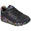 Sneaker SKECHERS "UNO LITE-LOVELY LUV", Kinder, Gr. 29, schwarz (schwarz, multi, 2), Lederimitat, Textil, kontrastfarbene Details, sportlich, Schuhe, Schnürschuh mit bedruckter Sohle, Größenschablone zum Download