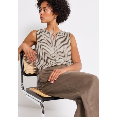 Blusentop STREET ONE, Damen, Gr. 34, tumbled beige, Chiffon, Obermaterial: 100% Polyester, gemustert, casual, lässig geschnitten hüftbedeckend, Rundhals, ohne Ärmel, Blusen, mit grafischem Print Image