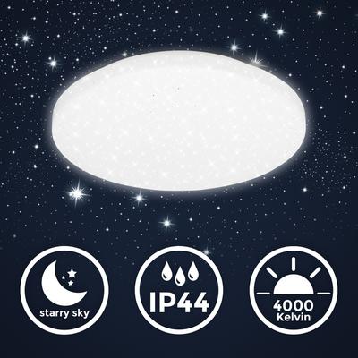 B.K.LICHT LED Deckenleuchte "LED Bad Deckenleuchte IP44 mit Sternenhimmel", weiß, Ø 27,50cm H: 6,00cm, Lampen, inkl. 1 x LED-Platine 12W 1300lm 4000K IP44 Image