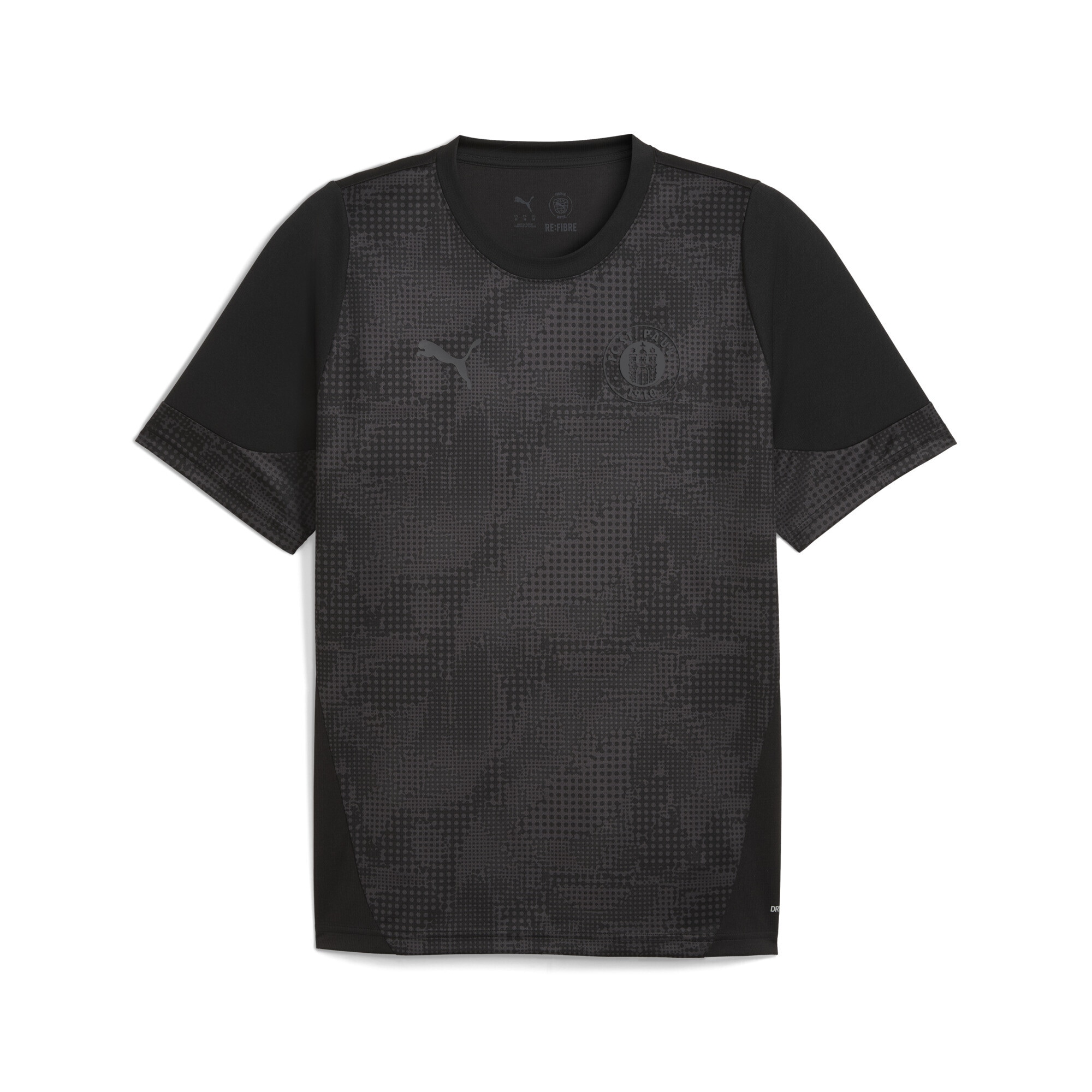 Trainingsshirt PUMA "FC St. Pauli Trainingstrikot Herren", Herren, Gr. M, grau (schwarz flat schwarz gray), Obermaterial: 100% Polyester, bedruckt, slim fit, Rundhals, Shirts