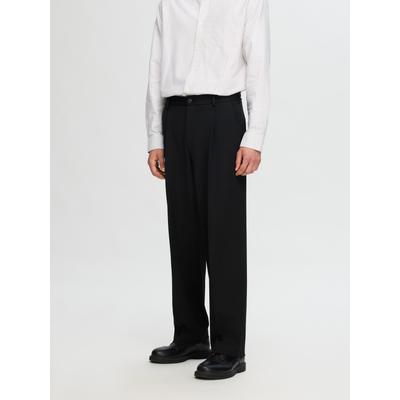 Chinohose SELECTED HOMME "SLH220-LOOSE FINN FLEX PANTS NOOS", Herren, Gr. M, N-Gr, schwarz, Web, Obermaterial: 62% Polyester, 33% Viskose, 5% Elasthan, unifarben, modisch, weit, Hosen Image