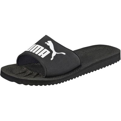 Badesandale PUMA "PURECAT", Gr. 43, schwarz-weiß (schwarz, weiß), Synthetik, sportlich, Schuhe Badelatschen Pantolette Image