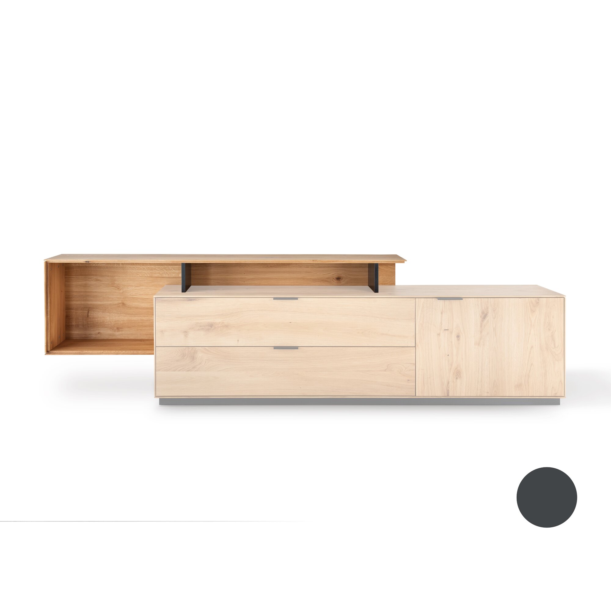 Massivholz »Lugano« Lowboard Aufsatz I Streben in Anthrazit / Montage rechts