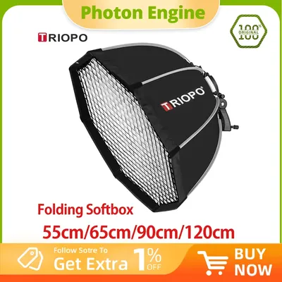 Triopo 55cm 65cm 90cm 120cm Speedlite Portable Octagon Umbrella Softbox + Honeycomb Grid Outdoor Flash Soft Box for Canon Godox