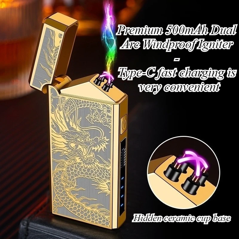 2025 500 mAh lange Akkulaufzeit Typ-C hochwertiges intelligentes Doppelbogen-Ladefeuerzeug winddichter Zünder Zigarettenzubehör Image