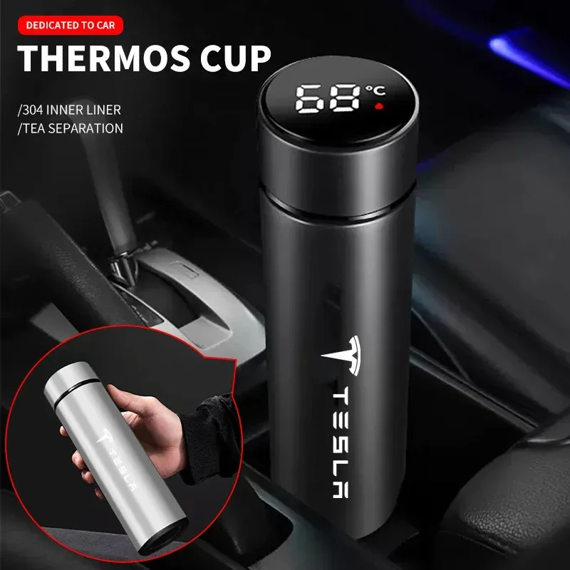 500mI Auto Digitale Intelligente Thermos Tazza Per Tesla Modello 3 X S Y P100D SpaceX Auto Digitale Smart Thermos Tazza Accessori Auto