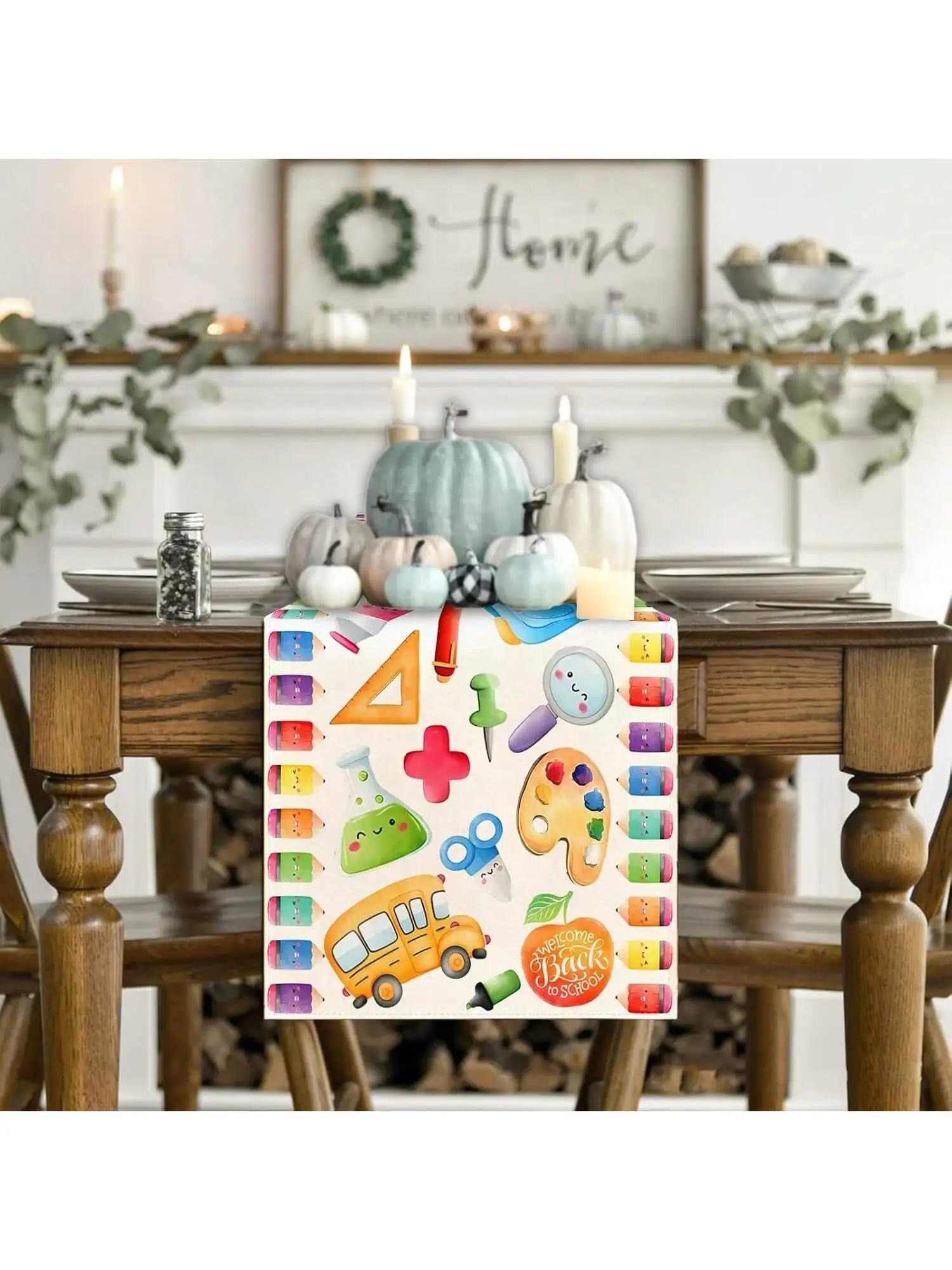 1-teiliger Tischläufer „Welcome Back to School“, saisonaler dekorativer Tischläufer für Klassenzimmerdekoration und Küchenpartys, um den ersten Schultag zu feiern Image