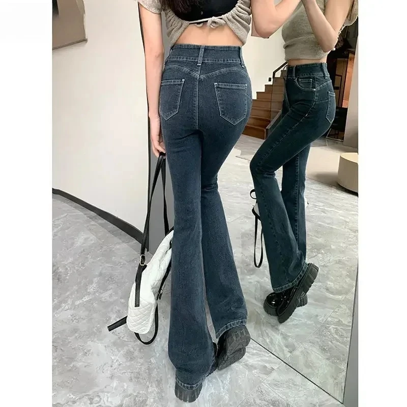 2025 frauen Jeans Hohe Taille Chic Neue Blau Grau Hufeisen Bootcut Denim Streetwear Y2k Kleidung Baggy Jeans Famale Flare Hosen