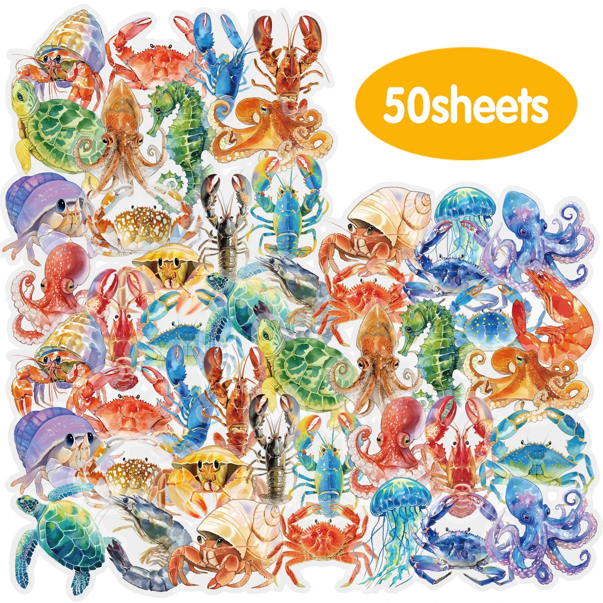 50 (25 x 2) Stück Unterwasser-Kreatur-Muster-PET-Aufkleber für Laptop, Gepäck, Handyhüllen, Album, Basteln, Schreibwaren, Aufkleber, Graffiti Image