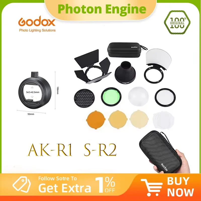 Godox AK-R1 S-R2 Scheunentor, Snoot, Farbfilter, Reflektor, Wabenstruktur, Diffusorkugelsätze für Godox AD200 H200R V1 Blitzkopf Image