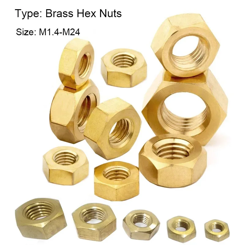 1 Stück-100 Stück fest Messing Kupfer Sechskant-Sechskantmutter für M1,4 M1,6 M2 M2,5 M3 M4 M5 M6 M8 M10 M12 M14 M16 M18 M20 Schraubenbolzen Image