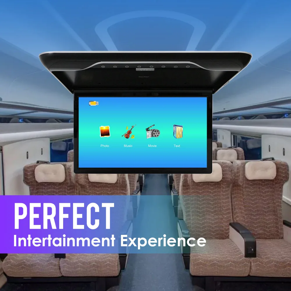 22-Zoll-Autodachmonitor 1080P Flip Screen Top Multimedia Video Decke Dachmontiertes Display mit 16-Farben-Umgebungslicht HDMI FM Image