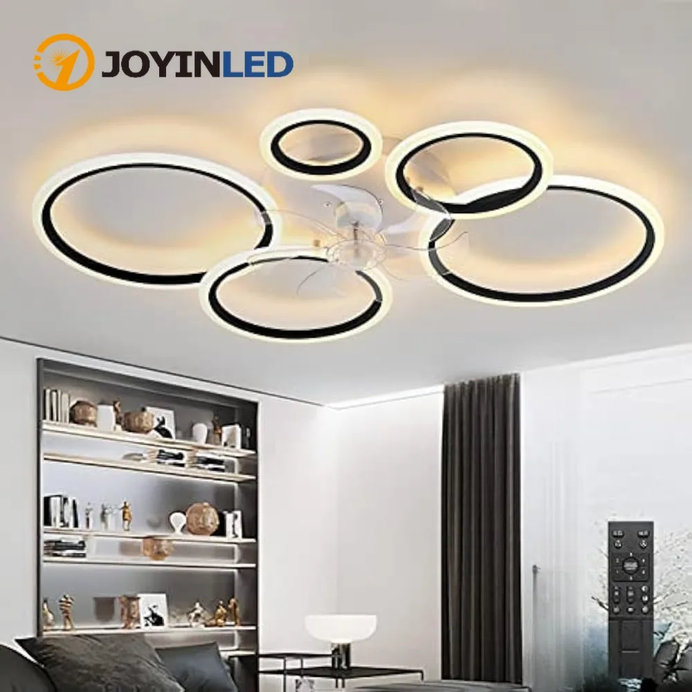 Schwarzer runder Deckenventilator, moderne, leise Deckenventilatoren mit Lichtern und Fernbedienung, 6 Geschwindigkeitsstufen, geräuschlos, für Schlafzimmer, Wohnzimmer, 100 cm