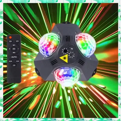 FIZP DJ Party Light With Three-Head Disco Ball, RGB Laser, And Voice-Controlled Pattern Projection For Bar Wedding
