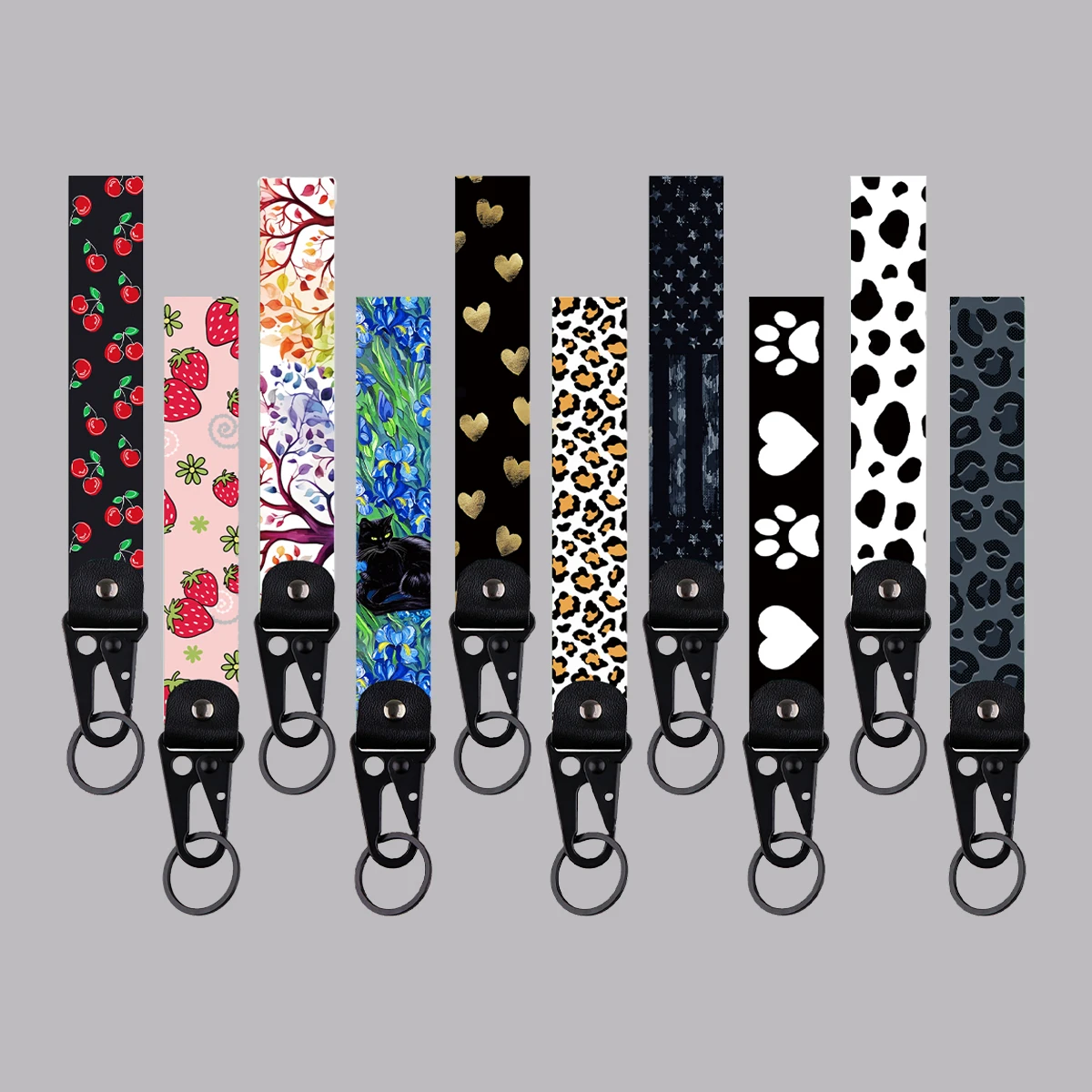 Vintage-Schlüsselanhänger mit Blumenmuster, schwarze Katze, Schlüsselanhänger für Damen und Herren, Anhänger, Schlüsselanhänger, Kunst, kurzes Schlüsselband, Schlüsselanhänger, Zubehör, Geschenke Image