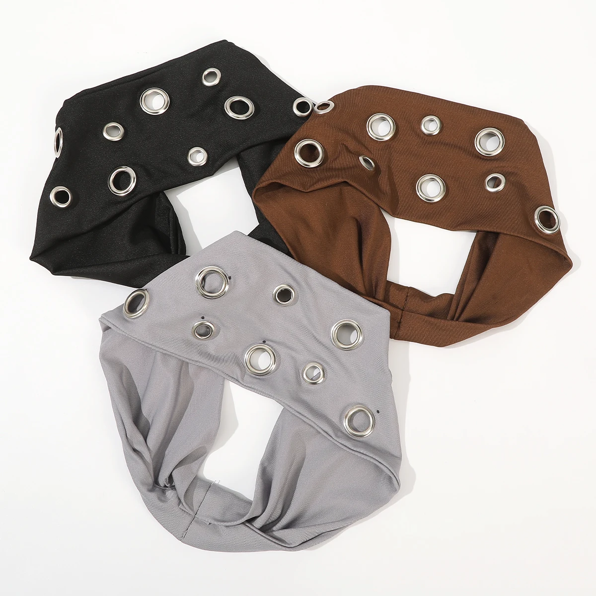 AWAYTR Bohemia Punk Girl ausgehöhlte Ösen, breites elastisches Stirnband, dehnbares Metal Rock für Sport-Stirnbänder, Haar-Accessoires Image