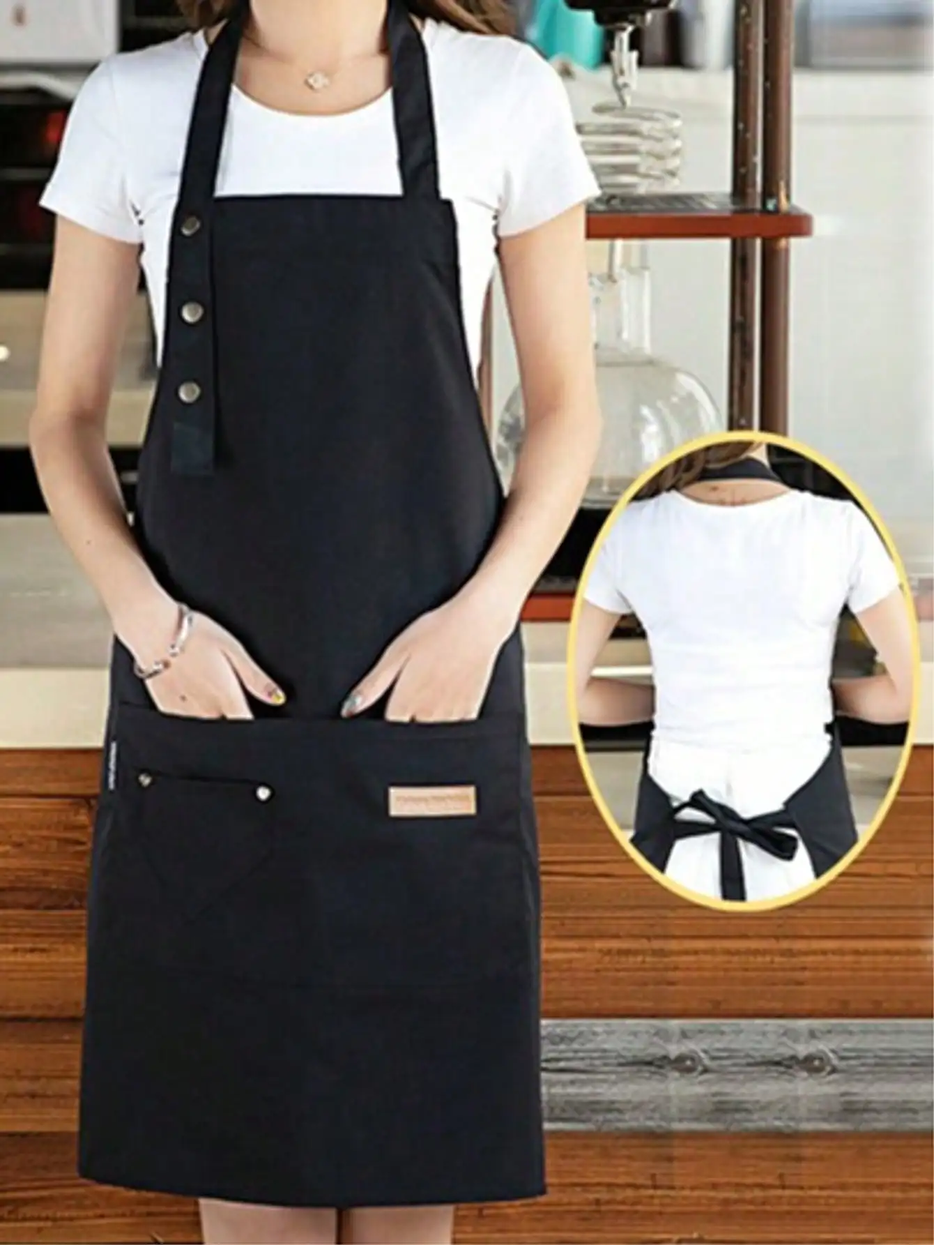 1Pc Kitchen Waterproof Oil-Proof Apron for Home Use, Aprons with Pockets, Polycotton Stain-Resistant Kitchen Aprons, Cooking Aprons