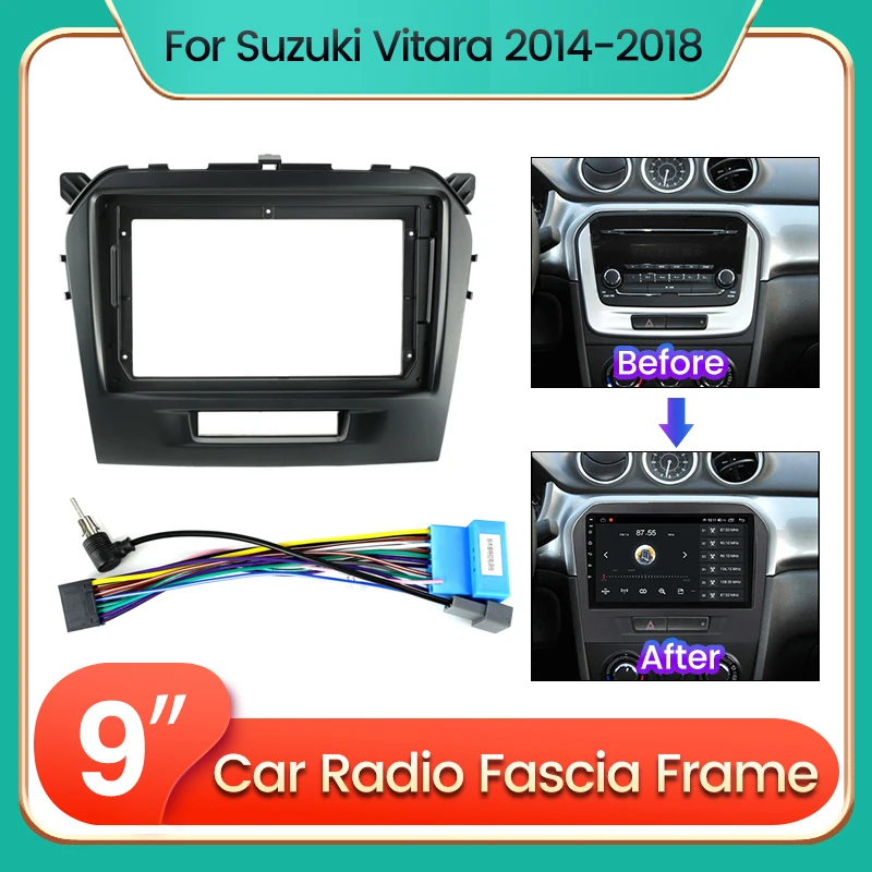 Navifly 9 Zoll 2 Din Autoradio-Blende-Adapter für Suzuki Vitara 2014–2018, Panel, Armaturenbrett-Installations-Trim-Kit, Rahmen, DVD-Lünette Image