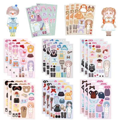 8 Blatt Cartoon-Mädchen-Kleider-Up-DIY-Collage-Aufkleber für Kinder und Mädchen, Belohnungsaufkleber, Telefon, Laptop, Notebook, Schreibwaren, wasserfester Aufkleber Image