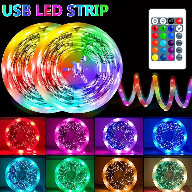 RGB 5050 LED-Streifenlichter, 5 V, USB-LED-Lichtleiste, Fernbedienung, flexible Lampe, Band, Diode für Zuhause, Party, Dekoration, TV-Hintergrundbeleuchtung