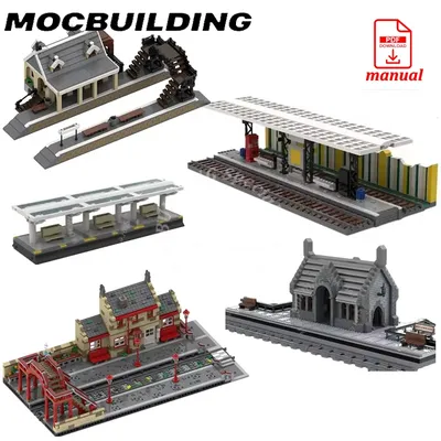 Eisenbahn Überpass Brücke Bahnhof Zug Plattform Eisenbahn Zubehör Stadt Street View MOC Bausteine Ziegel Geschenk Image