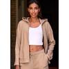 Sweatjacke FRENCH CONNECTION, Damen, Gr. 32/34, beige (sand), Rippware, Obermaterial: 81% Polyester, 15% Viskose, 4% Elasthan, meliert, casual, bequem hüftlang, Langarm normaler Saum, Sweatjacken, weiche Rippstruktur, Loungewear