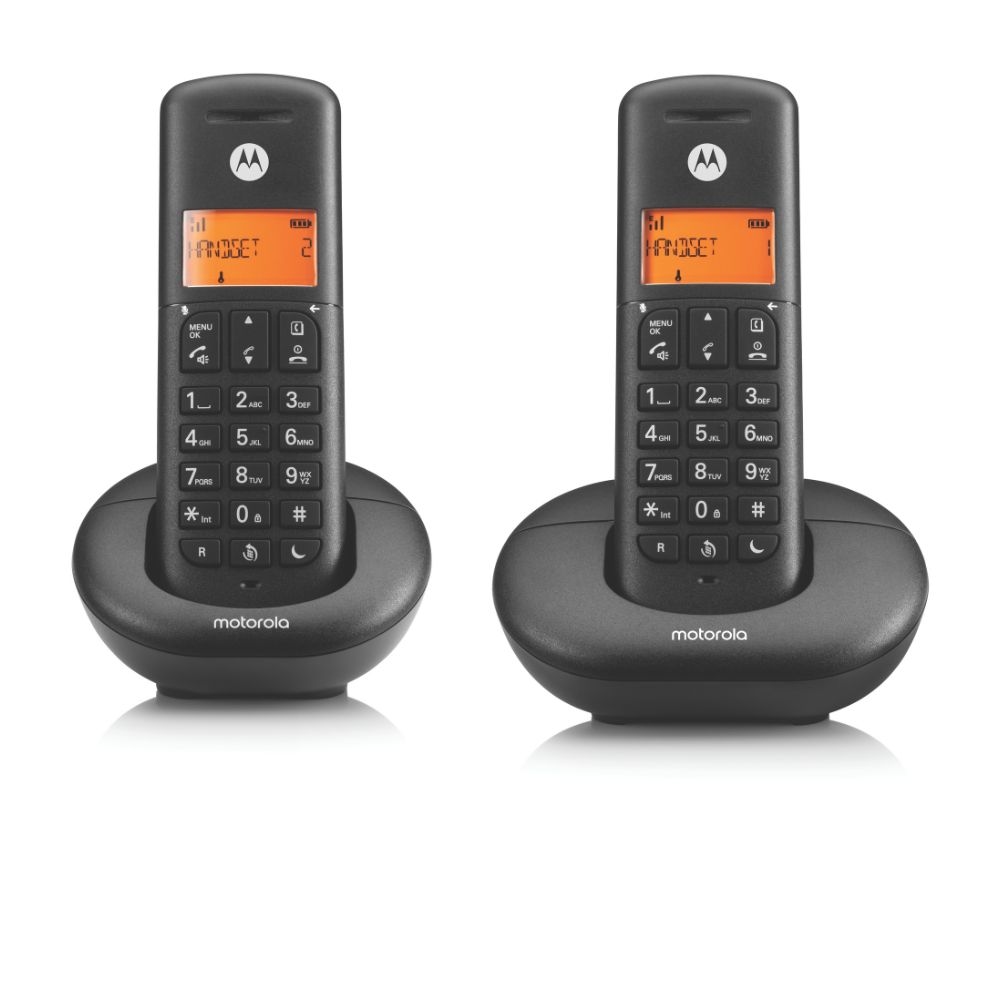 Motorola E202 2x DECT-Telefone, Anrufüberwachung, Fernzugriff, Nicht-Stören-Taste, Freisprechen – Schwarz Image