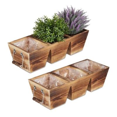 relaxdays Holz Blumenkasten mit 3 Fächern braun