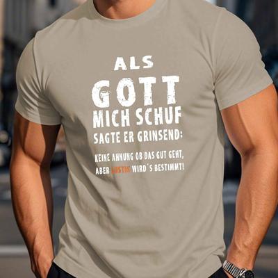 "TEMU Men's Funny German Quote T-shirt - "als Mir Schuf" Print, Casual Summer Short Sleeve Top, Black Polyester Tee With , Machine Washable, Round Neck, Regular Fit, Funny T Shirts" Image