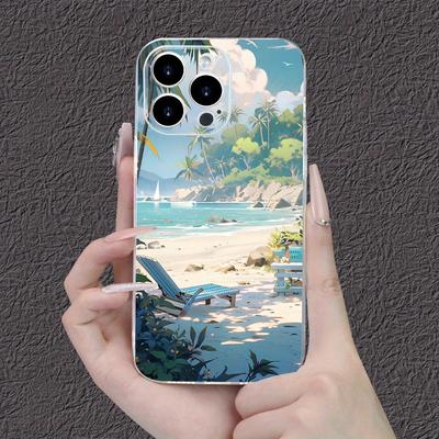 TEMU Seaside Print Transparent Mobile Phone Case With Comfortable Grip For Men And Women, Suitable For 15/14/13/12/11/pro/max/plus/mini Image
