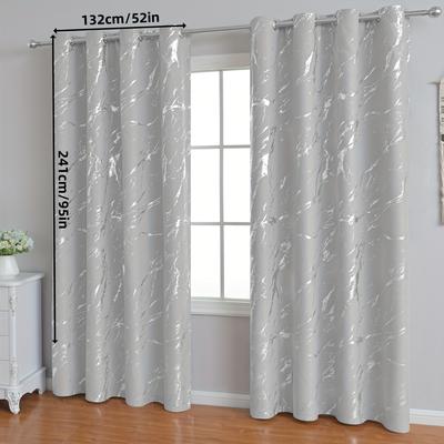 TEMU 2pcs Fashion Marble -silvery Blackout Curtains For Bedroom, Living Room, Balcony, Study Decor - Elegant Vein Design, Polyester Fabric, Grommet Top Hanging, Use, Curtains For Living Room Image