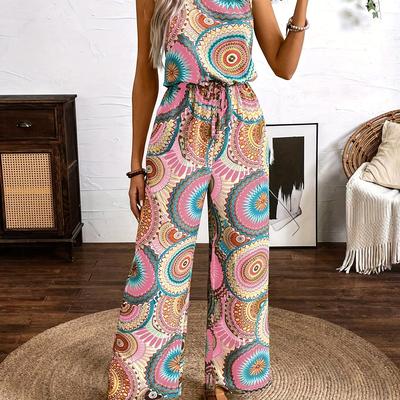 TEMU 2025 European And American -border Fashion Sexy Print Sleeveless Elegant Straight Leg Jumpsuit Ll169 Image