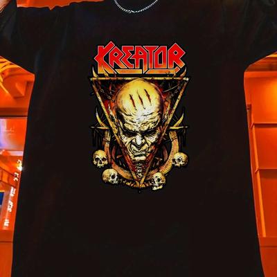 "TEMU Lightweight | Men's Summer Casual With "kreator" Graphic - Round Neck, Polyester, Machine Washable, Men' Tee With Skull And Design" Image