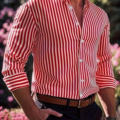 TEMU Men's Casual Short Sleeve Striped Shirt - Black & White, Button-up With Collar, Regular Fit, Wear, Casual Attire|striped Pattern|collared Shirt Image