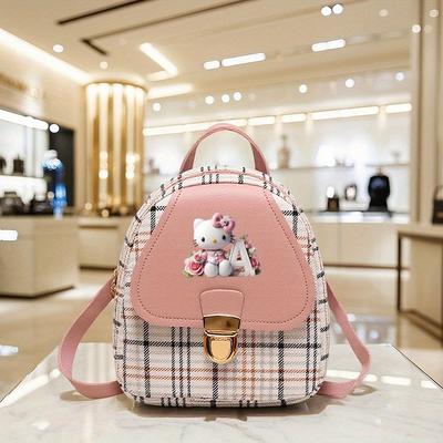 TEMU Official Edition Hello Kitty Mini Backpack Easter Gift Pu Checkered Color-blocking Shoulder Bag With Adjustable Strap, A-z Alphabet Letters For S (handbag & Crossbody) Image