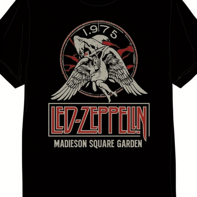 TEMU 1975 Garden Vintage Concert T-shirt - Logo & Eagle Graphic Tee, Loose Fit Short Sleeve, Heat Transfer Print, Machine Washable Summer Casual Top For Adults Image