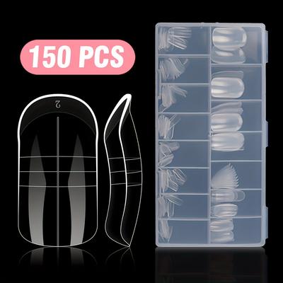 TEMU 150 Toenail Dual Nail Models For Polymer Gel Toenail Extension, Reusable French Tip Acrylic Toenail Mold For Manicure Art Design, Suitable For Salon And Diy Home Use In 15 Sizes Image
