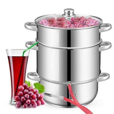 TEMU Steam Juicer 8l, Fruit Juicer Ø 26cm, Stainless Steel Juicer Press For All Stove Types, Extraction Of Pure & Fruit Sugar, With 4 Folding Bottles Image