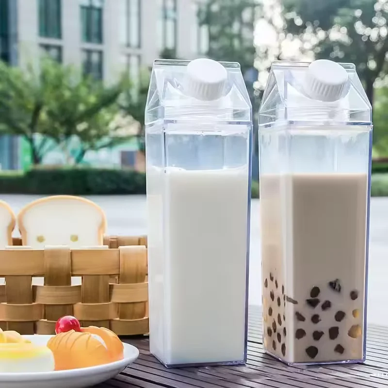 500/1000 ml Super Hot Transparent Milch Box Design Wasser Tasse Koreanische Version Kleine Frische Mädchen Herz Große Kapazität tragbare Flaschen Image