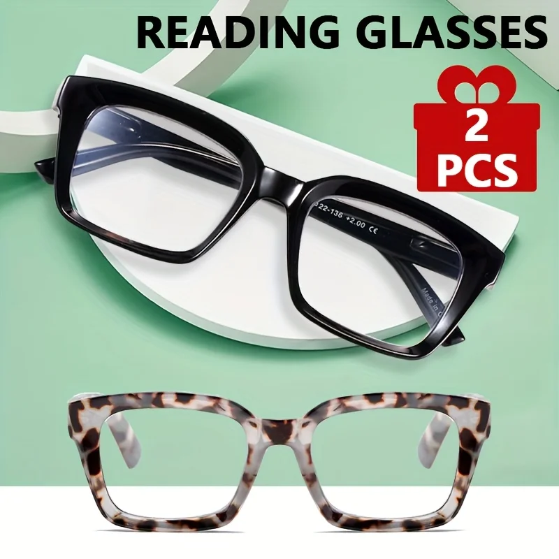 2 Stück 2025 Trend: Übergroße blaues Licht blockierende Brille – transparente Unisex-Lesebrille (+1,0 bis +3,0 Dioptrien) Image