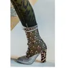 Silber Blume Muster Mittlere Waden Stiefel Chunky Ferse Lace Up Sexy Mode Kühlen Winter Casual Große Größe Frau Schuhe Zapatillas Mujer
