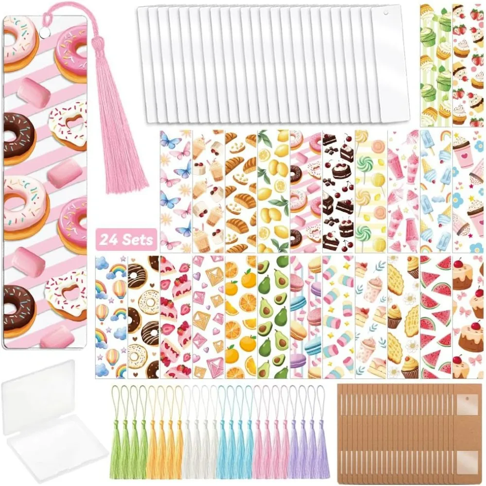 121 Stück Desserts UV DTF Lesezeichenherstellungsset Acryl Carft für Frauen Männer Erwachsene DIY personalisierte süße Lesezeichen Aufkleber Aufkleber Image