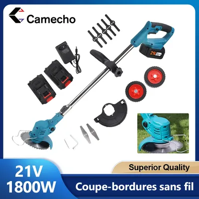 Camecho Cordless Electric Lawn Mower Handheld Grass Trimmer Length Adjustable Cutter Household Garden Tools 21V Battery