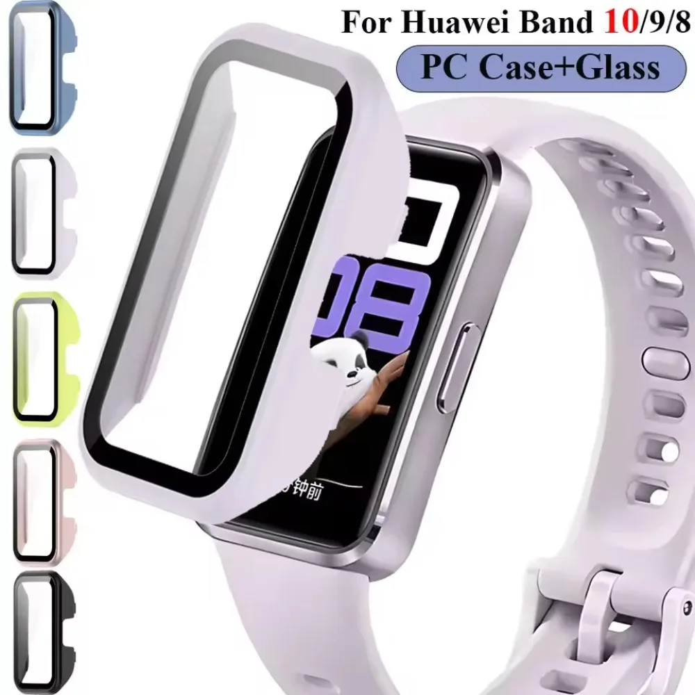 PC-Gehäuse + gehärtetes Glas für Huawei Band 10 9 8, NFC-Displayschutzfolie, gehärtete Glasfolie, Huawei Band 10 9 8 Bumper Cover Image