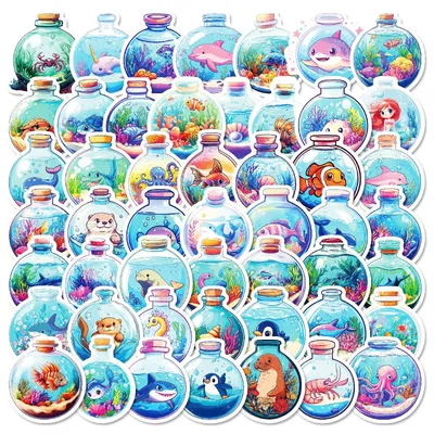 30/50Pcs Ins Pop Runde Flasche Unterwasser Welt Kreative Aufkleber Niedlichen Cartoon Marine Tier Aufkleber Für Kinder Telefon Laptop gitarre Image