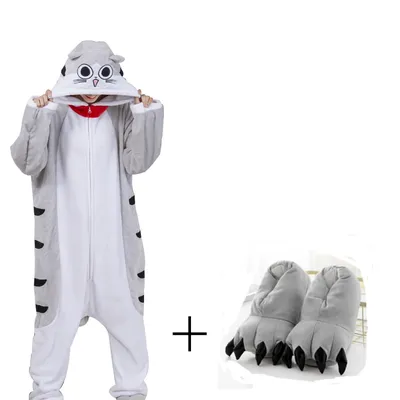 Chi Katze Pyjamas Onesies Für Erwachsene Frauen Kitty Pijamas Flanell Anime Kigurumi Männer Einteilige Nachtwäsche Ganzkörper Cosplay Kostüm Image