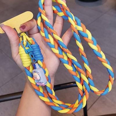New crossbody can carry three strand ponytail mobile phone lanyard for women anti lost phone case lanyard sturdy cartoon pendant mobile phone long rope