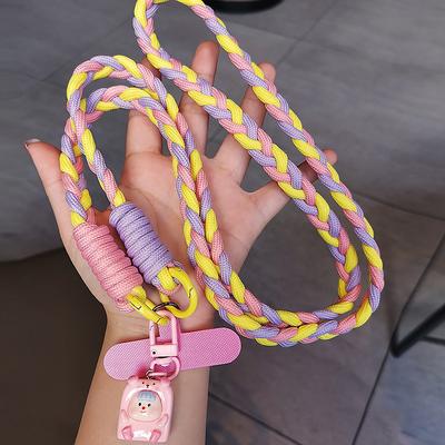 New crossbody can carry three strand ponytail mobile phone lanyard for women anti lost phone case lanyard sturdy cartoon pendant mobile phone long rope