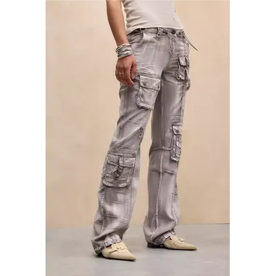 Jaded London Ara Dirty Wash Cargo Trousers - Grey L at Urban Outfitters